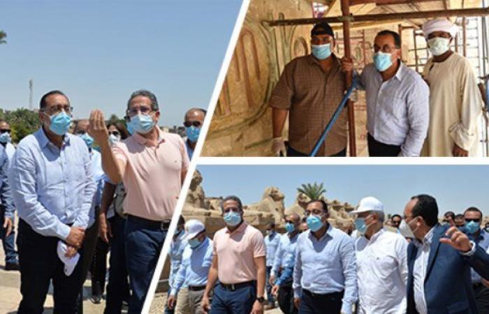 رئيس الوزراء يتابع من الأقصر استعدادات احتفالية افتتاح طريق الكباش.  وينقل لشباب المرممين فى معبد الكرنك تحيات الرئيس السيسى وتقديره لما يقومون به من جهد.. ويؤكد: توجيهات رئاسية باستعادة الوجه الحضارى للأقصر